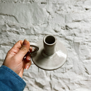 Laura White Pottery Candle Holder with Handle