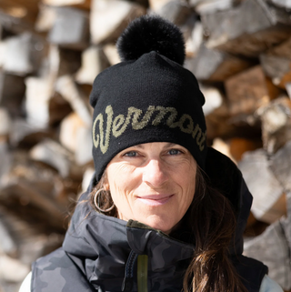 Vermont Cursive Faux Fur Pom Beanie