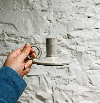 Laura White Pottery Candle Holder with Handle