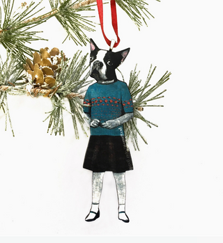 Wooden Collage Christmas Ornament - Boston Terrier Girl