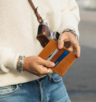 Leather Vertical Wallet With RFID Protection - Whiskey