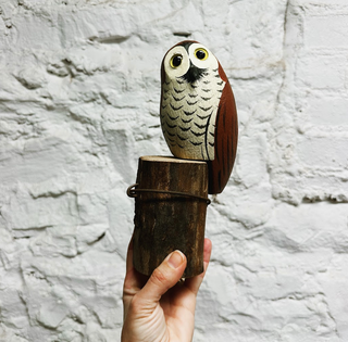 Handpainted Baby Barn Owl Wooden Figurine