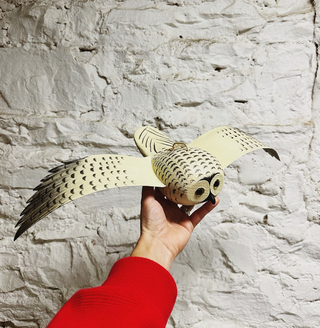 Handpainted Snowy Owl Wooden Flying Figurine