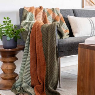 Sustainable Cotton Throw Green Patchwork Herringbone