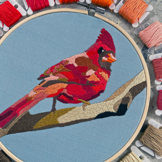 Embroidery Kit 8" With Beadwork - Cardinal