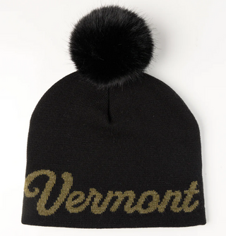Vermont Cursive Faux Fur Pom Beanie