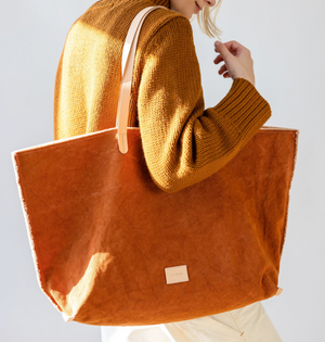 Hana Canvas Boat Bag - Caramel / Natural Leather