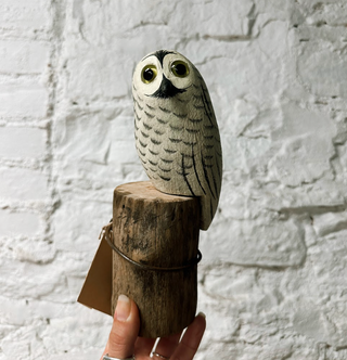 Handpainted Baby Snowy Owl Wooden Figurine