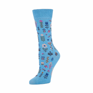 Folksy Floral Sky Blue Women's Crew Socks