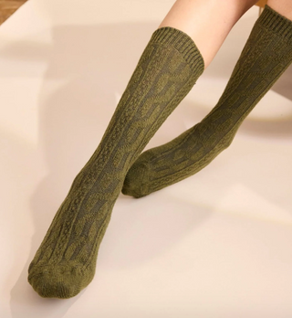 Chunky Cable Wool Cashmere Socks - Olive