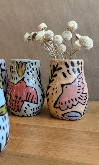 Handmade Pink Birds Mini Vase