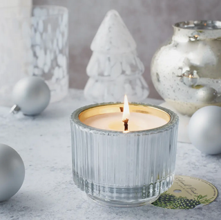 Roland Pine Single-Wick Glass Candle - Silver Ribbed 6oz