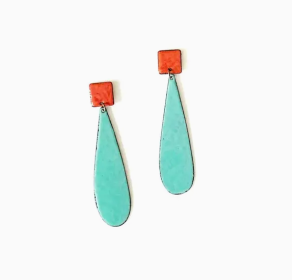 Enamel Turquoise and Red Earrings