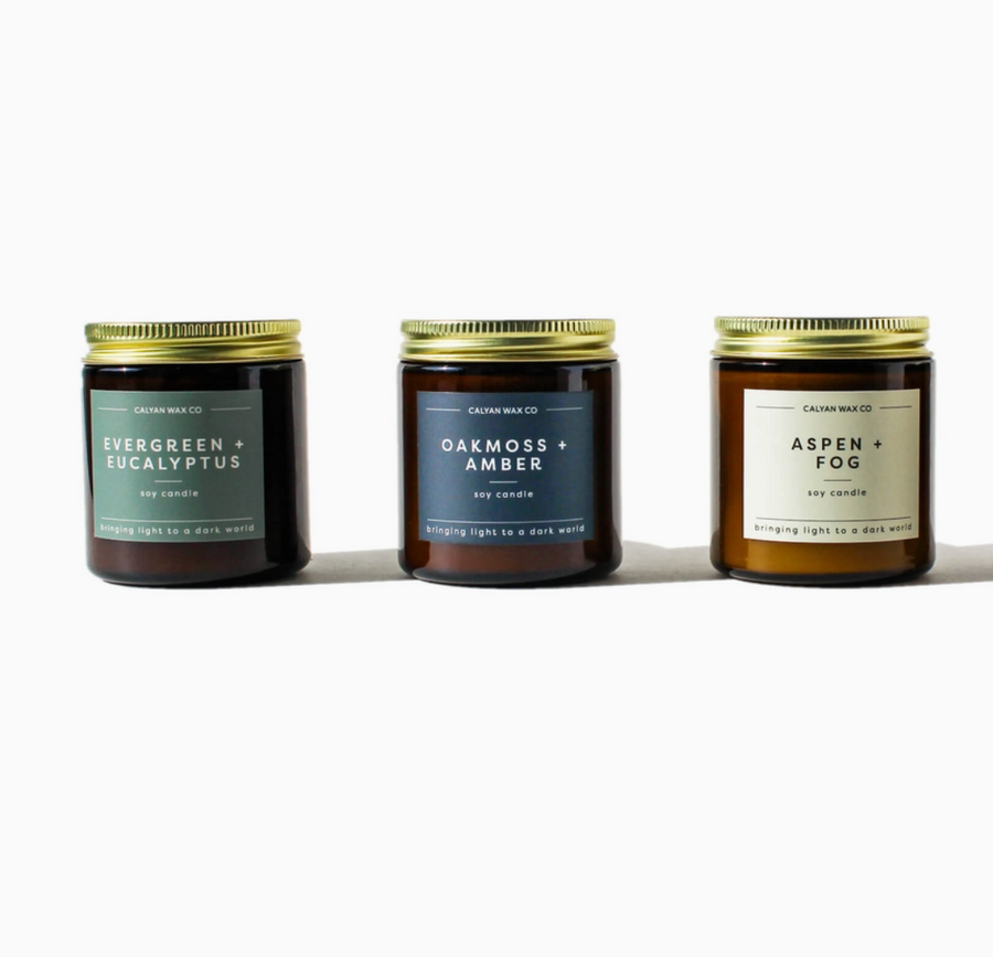 Amber Jar Mini Candle - Evergreen + Eucalyptus