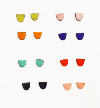 Copper & Ceramic Half Moon Stud Earrings