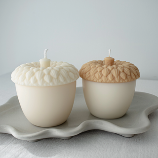 White Autumn Acorn Candle