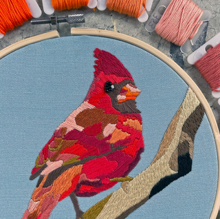 Embroidery Kit 8" With Beadwork - Cardinal