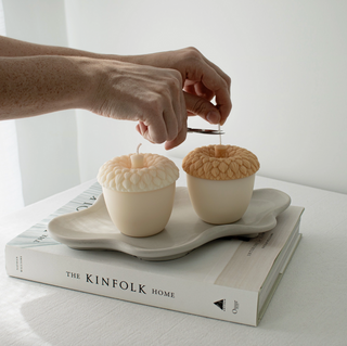 White Autumn Acorn Candle