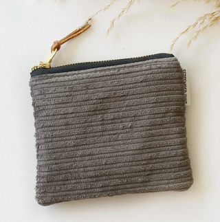 Gray Corduroy Small Square Pouch