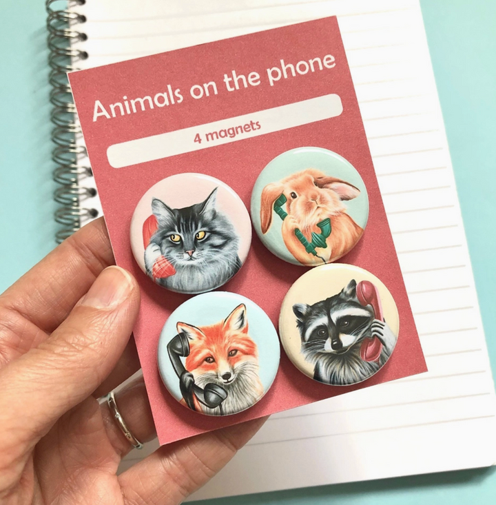 Animals on the Phone Magnets - Set of 4