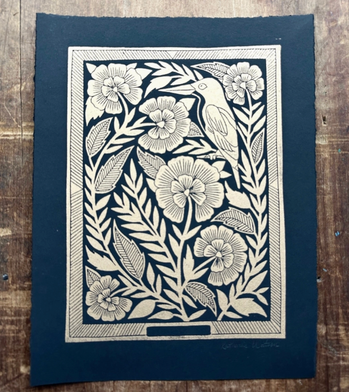 Bird Hand Blocked Art Print - 11x14