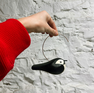 Hanging Handpainted Wooden Black Capped Chickadee Figurine