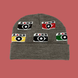 Vintage Camera Knit Beanie - Grey