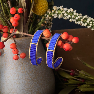 Large Beaded Cuff Hoop - Bright Blue