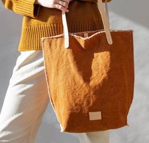 Hana Canvas Tote Bag - Caramel / Natural Leather