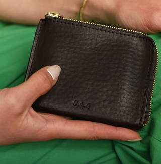 Short Leather Zip Wallet - Brown