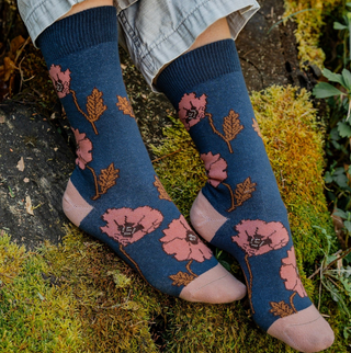 Poppies Navy Women's Crew Socks