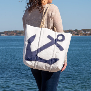 Navy Anchor Medium Tote with Hemp Rope