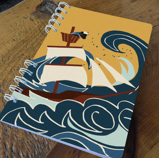 The Great Wave Wire-Bound Notebook with Nautical Dog