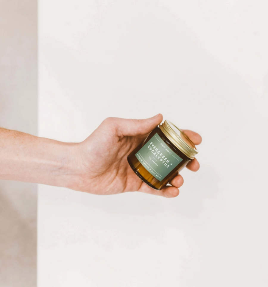Amber Jar Mini Candle - Evergreen + Eucalyptus