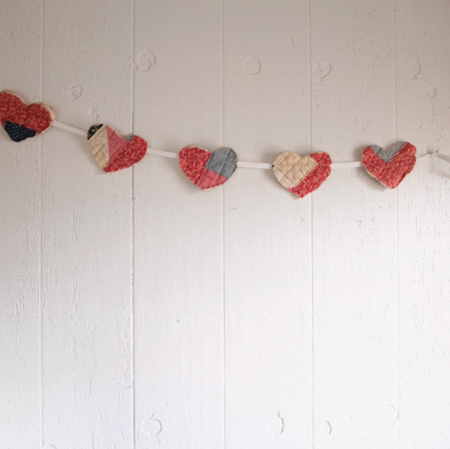 Reclaimed Quilt Heart Bunting - 1890s Quilt