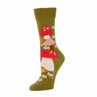 Mushroom Menagerie Moss Green Women's Crew Socks