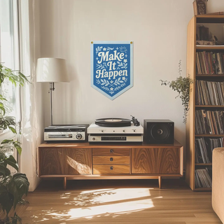 Make It Happen Felt Camp Flag Blue