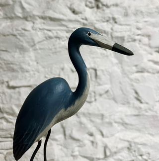 Handpainted Blue Heron Wooden Figurine - Small