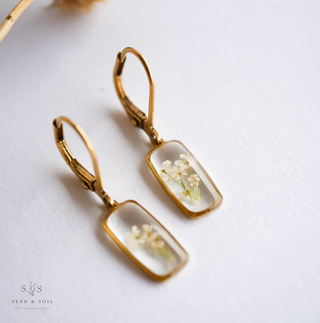 Botanical Tiny Rectangle Huggie Hoops - Queen Anne's Lace