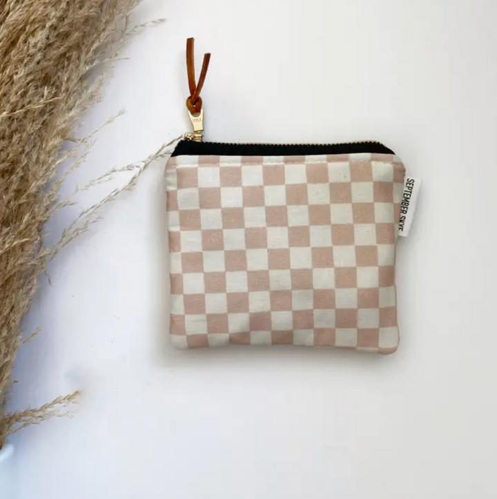 Small Square Pouch - Blush &amp; White Checkers