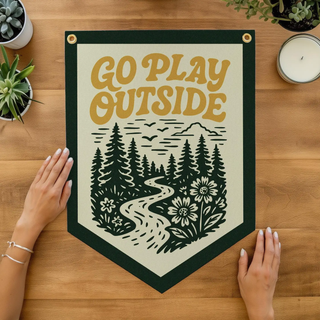 Benoit's Design Co Go Play Outside Felt Camp Flag Green