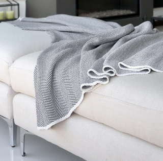 Herringbone Eco-Throw Blanket - Grey/Milk