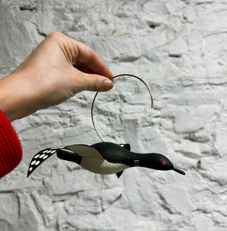 Hanging Handpainted Wooden Loon Figurine