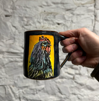 Vermont-Made Chicken Mug on Yellow & Black