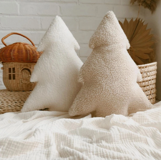 Winter Pine Tree Sherpa Pillow - Beige
