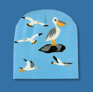 Seaside Birds Knit Beanie - Light Blue