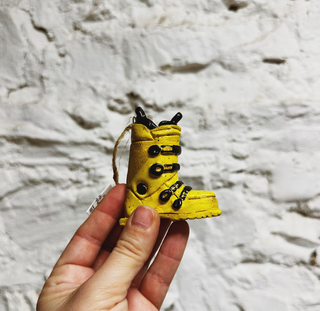 Victory Pottery Ski Boot Yellow Ornament