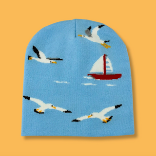 Seaside Birds Knit Beanie - Light Blue