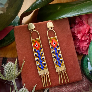 Folk Minaret Beaded Earrings - Anemone Red