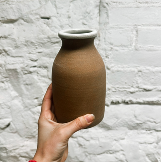 Laura White Pottery Milk Bottle - Medium Bare Outside